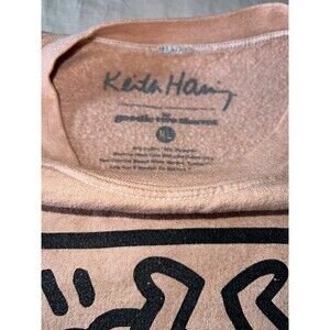 Keith Haring Womens Pink Fleece Crewneck Graphic Print Sweatshirt Size L